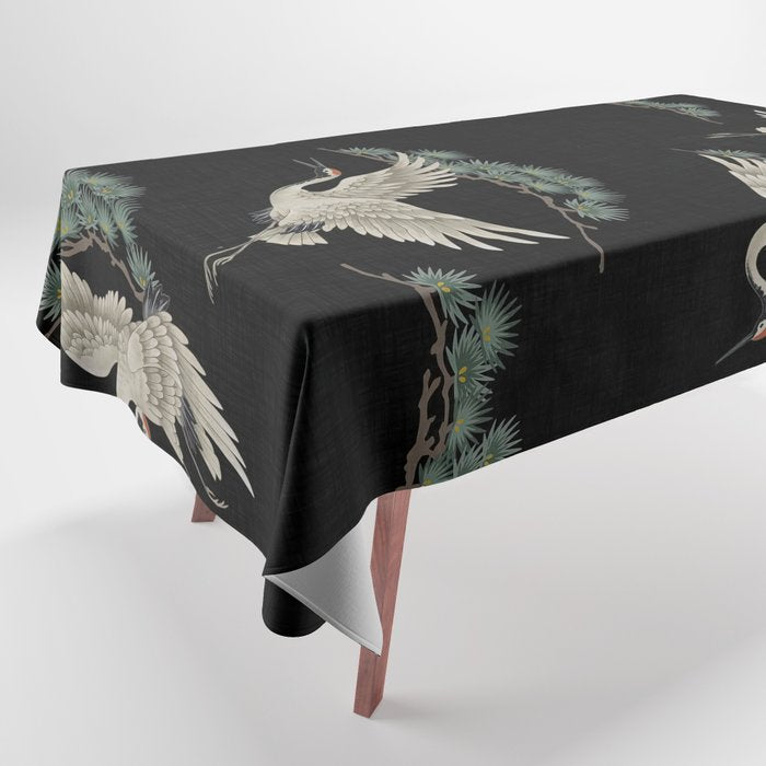 Asian Crane on Black Japanese Woodblock Art Tablecloth Gallery Image 1