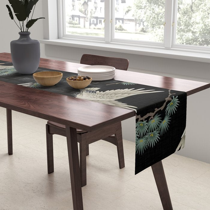 Asian Crane on Black Japanese Woodblock Art Table Runner Gallery Image 2