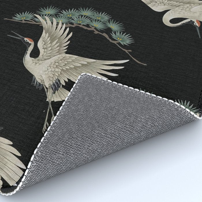 Asian Crane on Black Japanese Woodblock Art Rug Gallery Image 4