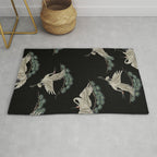 Asian Crane on Black Japanese Woodblock Art Rug Gallery Image 1