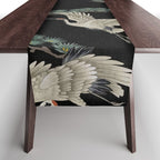 Asian Crane on Black Japanese Woodblock Art Table Runner Gallery Image 1