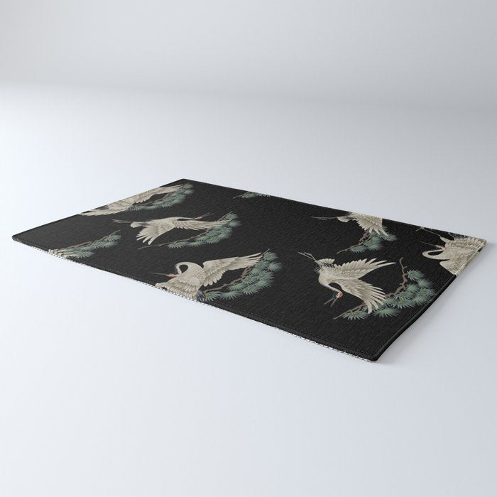 Asian Crane on Black Japanese Woodblock Art Rug Gallery Image 3