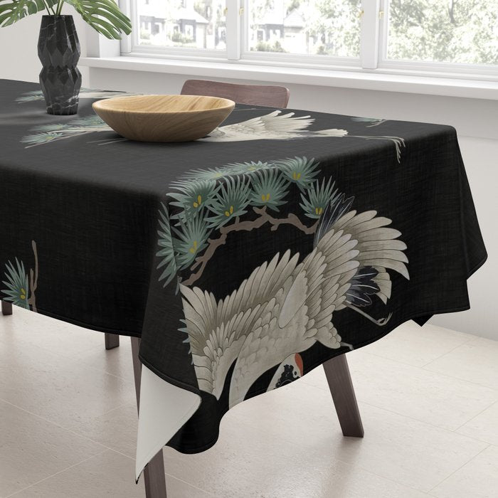 Asian Crane on Black Japanese Woodblock Art Tablecloth Gallery Image 3