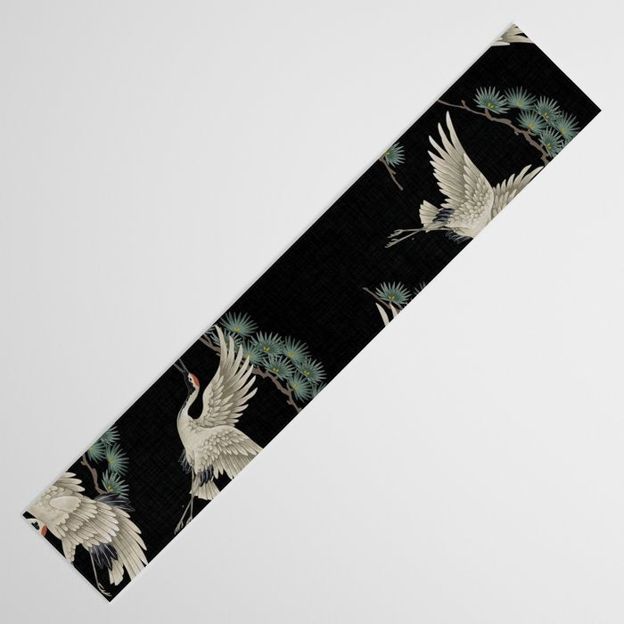 Asian Crane on Black Japanese Woodblock Art Table Runner Gallery Image 3