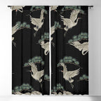 Asian Crane on Black Japanese Woodblock Art Window Curtain Gallery Image 5