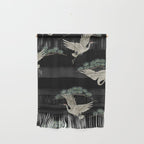 Asian Crane on Black Japanese Woodblock Art Wall Hanging Gallery Image 1