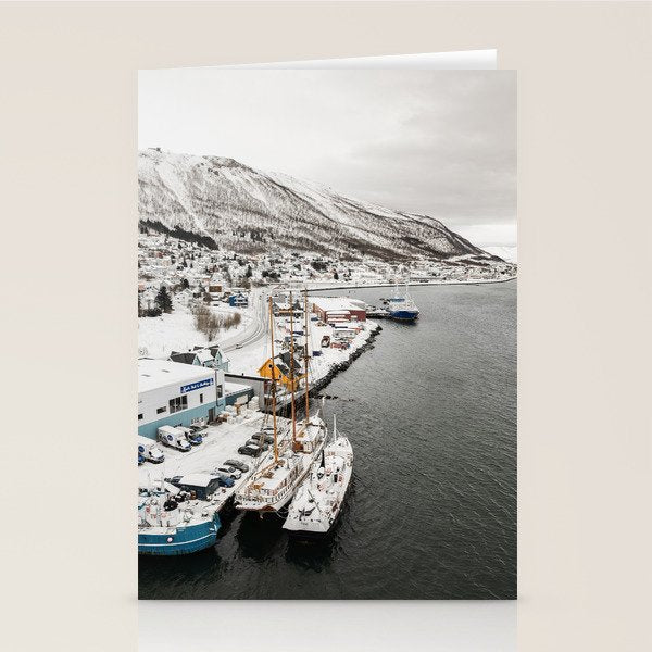 Harbor In Norway Snow Photo | Winter In Norway Boats And Mountains Art Print | Travel Photography Stationery Card Gallery Image 2