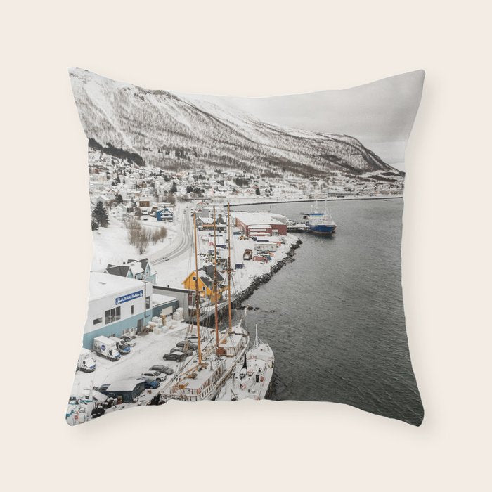 Harbor In Norway Snow Photo | Winter In Norway Boats And Mountains Art Print | Travel Photography Throw Pillow Gallery Image 6