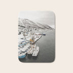 Harbor In Norway Snow Photo | Winter In Norway Boats And Mountains Art Print | Travel Photography Bath Mat Gallery Image 1