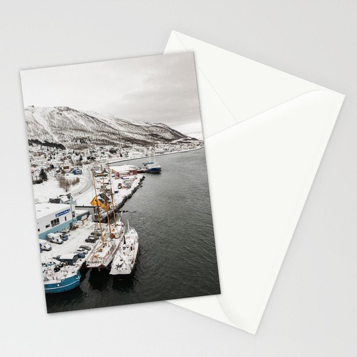 Harbor In Norway Snow Photo | Winter In Norway Boats And Mountains Art Print | Travel Photography Stationery Card Gallery Image 2