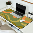 Modern Retro Liquid Swirl Abstract Pattern Square in Vintage Olive Green and Cantaloupe Orange Desk Mat Gallery Image 2