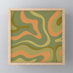 Modern Retro Liquid Swirl Abstract Pattern Square in Vintage Olive Green and Cantaloupe Orange Mini Art Print Gallery Image 1