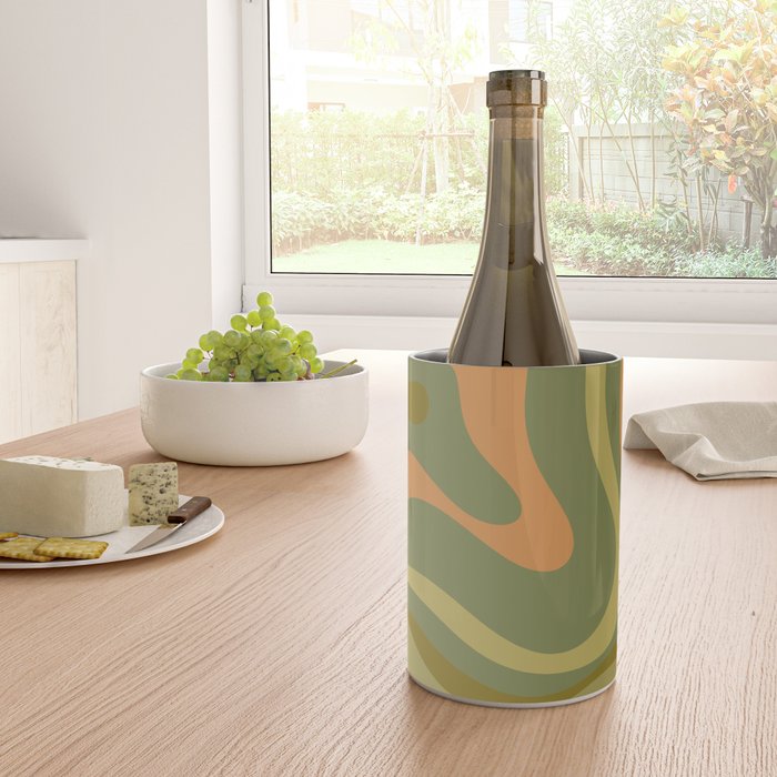 Modern Retro Liquid Swirl Abstract Pattern Square in Vintage Olive Green and Cantaloupe Orange Wine Chiller Gallery Image 4