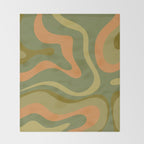 Modern Retro Liquid Swirl Abstract Pattern Square in Vintage Olive Green and Cantaloupe Orange Throw Blanket Gallery Image 2