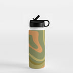 Modern Retro Liquid Swirl Abstract Pattern Square in Vintage Olive Green and Cantaloupe Orange Water Bottle Gallery Image 1