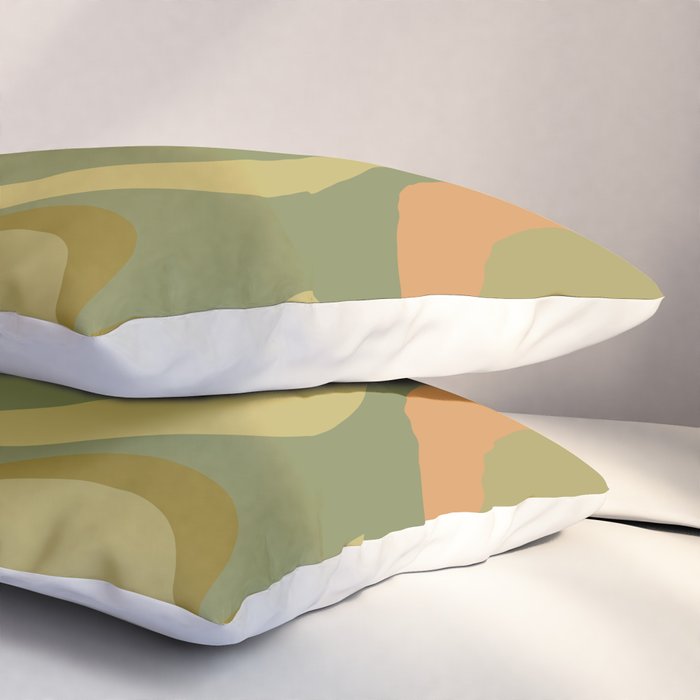 Modern Retro Liquid Swirl Abstract Pattern Square in Vintage Olive Green and Cantaloupe Orange Pillow Sham Gallery Image 3