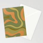 Modern Retro Liquid Swirl Abstract Pattern Square in Vintage Olive Green and Cantaloupe Orange Stationery Card Gallery Image 2