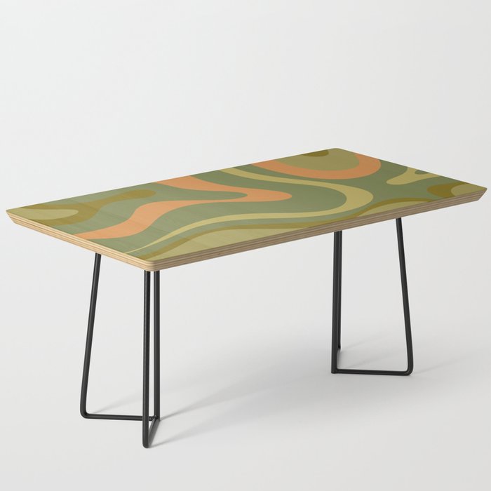 Modern Retro Liquid Swirl Abstract Pattern Square in Vintage Olive Green and Cantaloupe Orange Coffee Table Gallery Image 1