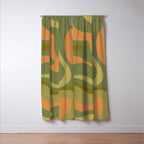 Modern Retro Liquid Swirl Abstract Pattern Square in Vintage Olive Green and Cantaloupe Orange Window Curtain Gallery Image 3
