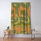 Modern Retro Liquid Swirl Abstract Pattern Square in Vintage Olive Green and Cantaloupe Orange Window Curtain Gallery Image 5
