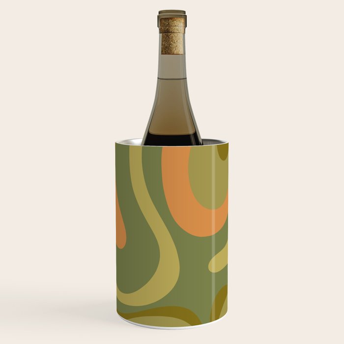 Modern Retro Liquid Swirl Abstract Pattern Square in Vintage Olive Green and Cantaloupe Orange Wine Chiller Gallery Image 3