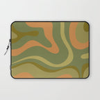 Modern Retro Liquid Swirl Abstract Pattern Square in Vintage Olive Green and Cantaloupe Orange Laptop Sleeve Gallery Image 1