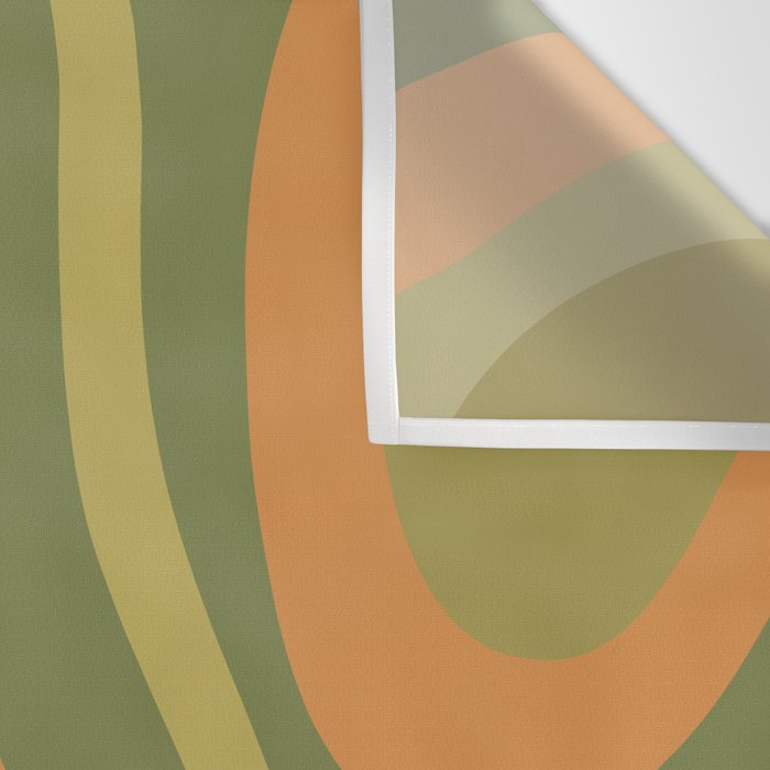 Modern Retro Liquid Swirl Abstract Pattern Square in Vintage Olive Green and Cantaloupe Orange Wall Tapestry Gallery Image 3
