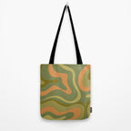 Modern Retro Liquid Swirl Abstract Pattern Square in Vintage Olive Green and Cantaloupe Orange Tote Bag Gallery Image 2