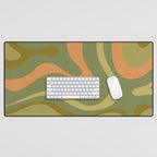 Modern Retro Liquid Swirl Abstract Pattern Square in Vintage Olive Green and Cantaloupe Orange Desk Mat Gallery Image 1