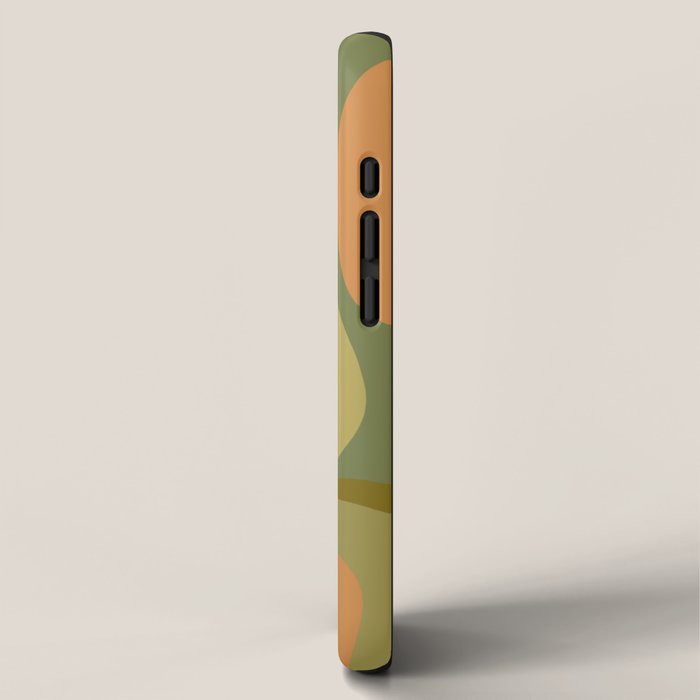 Modern Retro Liquid Swirl Abstract Pattern Square in Vintage Olive Green and Cantaloupe Orange iPhone Case Gallery Image 2
