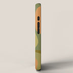 Modern Retro Liquid Swirl Abstract Pattern Square in Vintage Olive Green and Cantaloupe Orange iPhone Case Gallery Image 2
