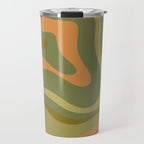 Modern Retro Liquid Swirl Abstract Pattern Square in Vintage Olive Green and Cantaloupe Orange Travel Mug Gallery Image 1