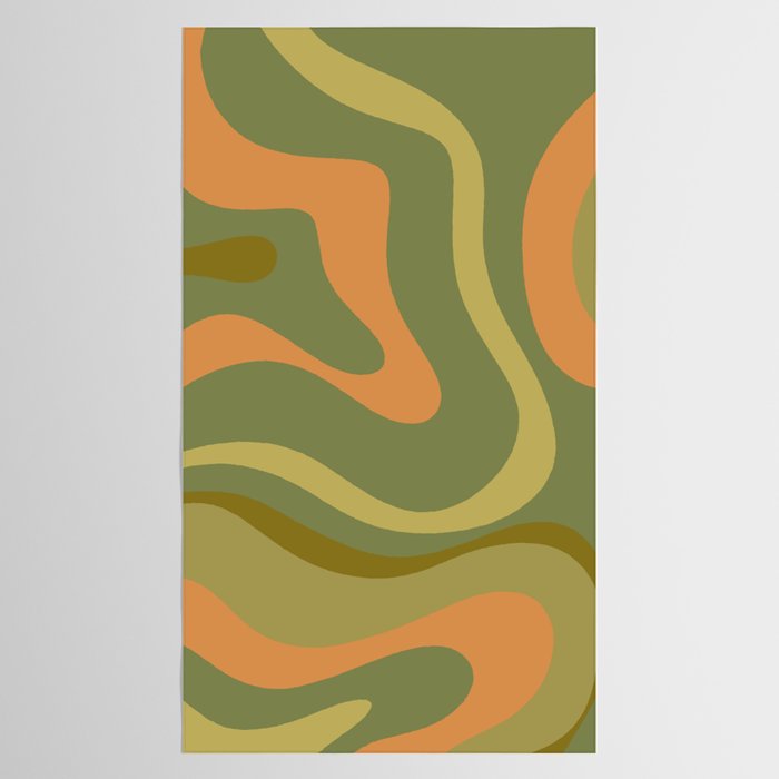 Modern Retro Liquid Swirl Abstract Pattern Square in Vintage Olive Green and Cantaloupe Orange Tablecloth Gallery Image 2