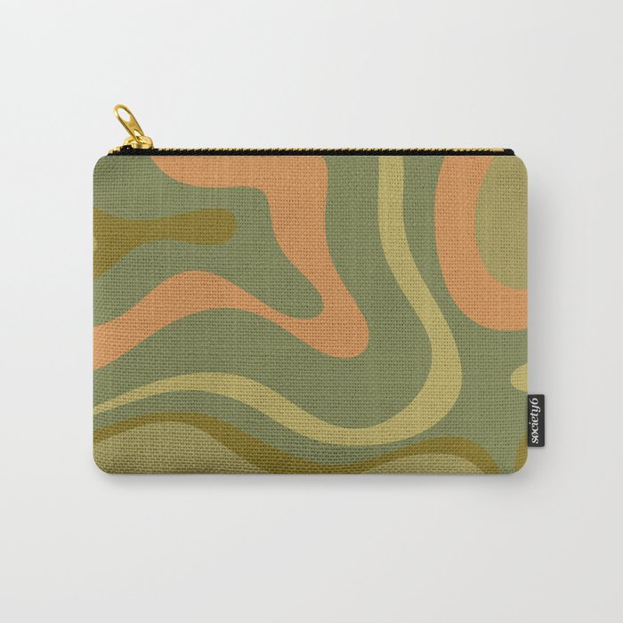 Modern Retro Liquid Swirl Abstract Pattern Square in Vintage Olive Green and Cantaloupe Orange Carry All Pouch Gallery Image 1