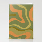 Modern Retro Liquid Swirl Abstract Pattern Square in Vintage Olive Green and Cantaloupe Orange Stationery Card Gallery Image 2
