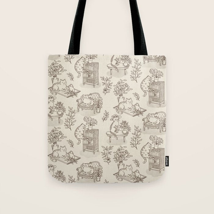 Chonky Cats Toile de Jouy Tote Bag Gallery Image 1
