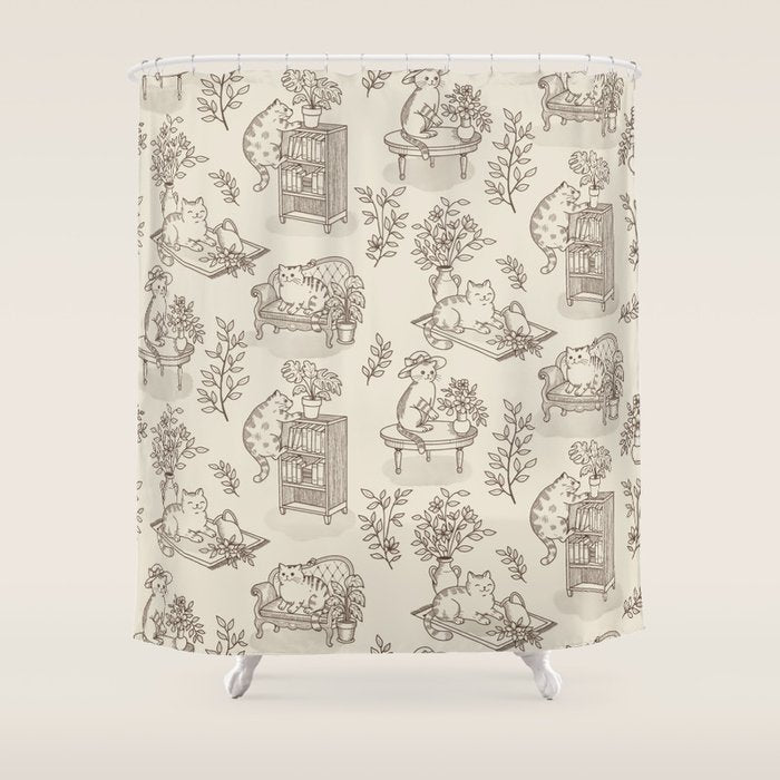 Chonky Cats Toile de Jouy Shower Curtain Gallery Image 1