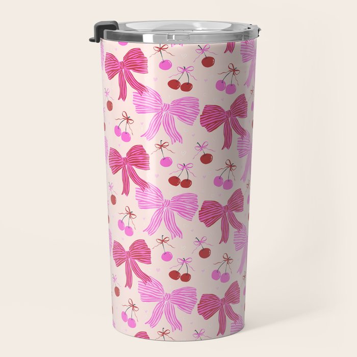 Striped Bows with Cherries  Travel Mug Gallery Image 3