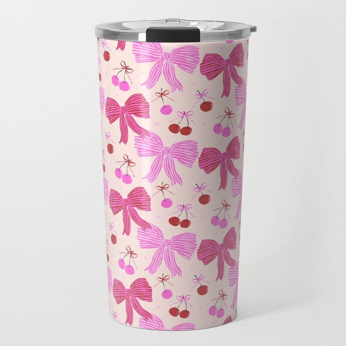 Striped Bows with Cherries  Travel Mug Gallery Image 1