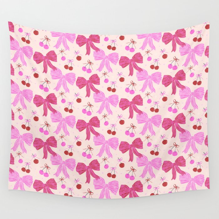Striped Bows with Cherries  Wall Tapestry Gallery Image 4