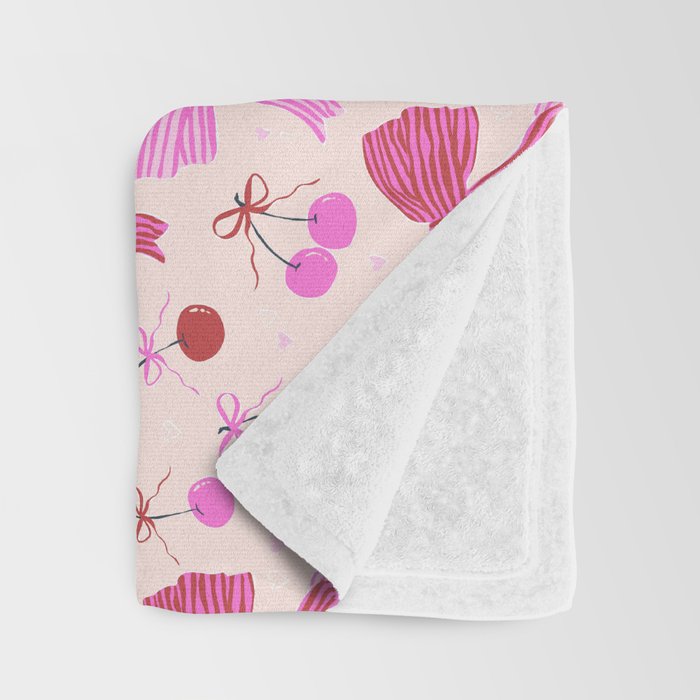 Striped Bows with Cherries  Throw Blanket Gallery Image 3