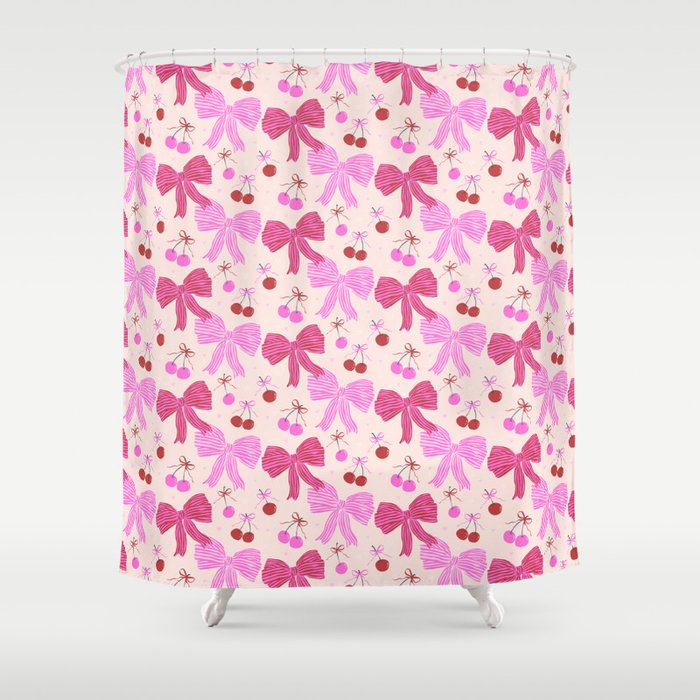 Striped Bows with Cherries  Shower Curtain Gallery Image 1