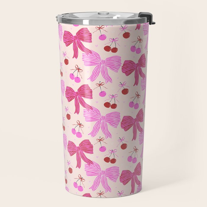Striped Bows with Cherries  Travel Mug Gallery Image 2