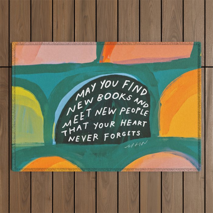 Meet New Books, Meet New People - Book Lover Art Outdoor Rug Gallery Image 1