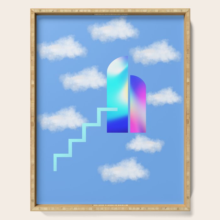 Stairway To Heaven - Blue Sky Minimalist Modern Abstract Illustration Serving Tray Gallery Image 1