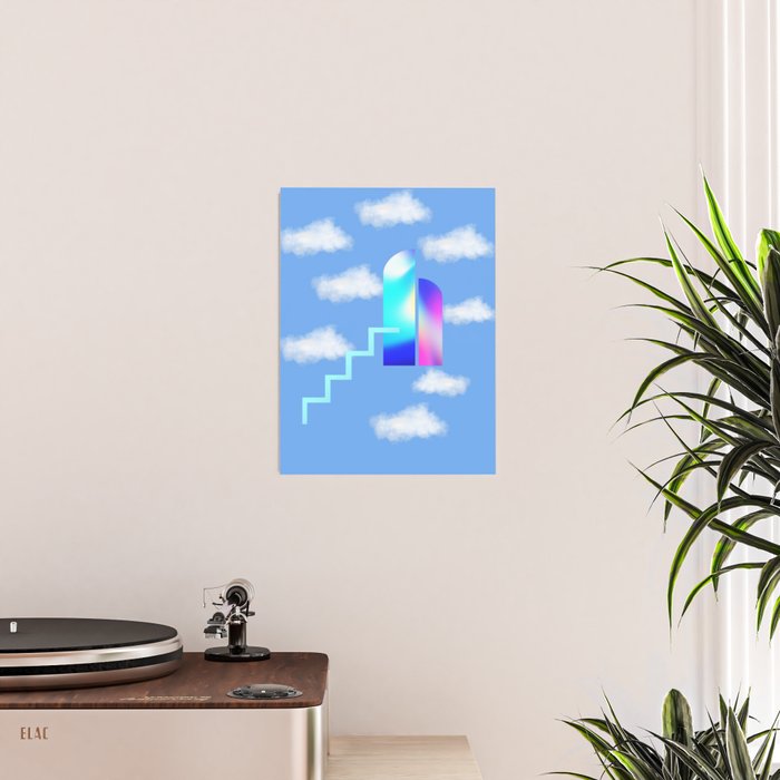 Stairway To Heaven - Blue Sky Minimalist Modern Abstract Illustration Poster Gallery Image 2