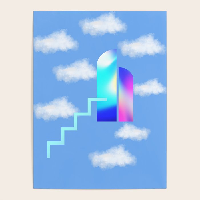 Stairway To Heaven - Blue Sky Minimalist Modern Abstract Illustration Poster Gallery Image 4