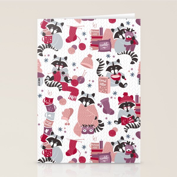 Hygge raccoon // white background Stationery Card Gallery Image 1