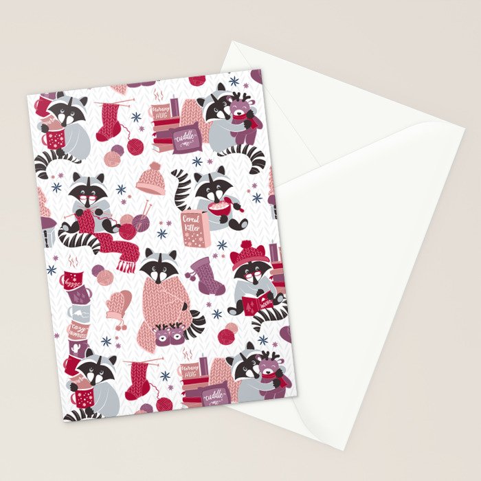 Hygge raccoon // white background Stationery Card Gallery Image 2
