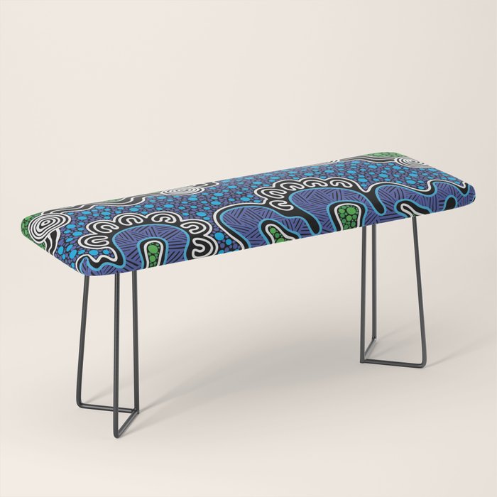 Authentic Aboriginal Art - The River (green) Bench Gallery Image 1